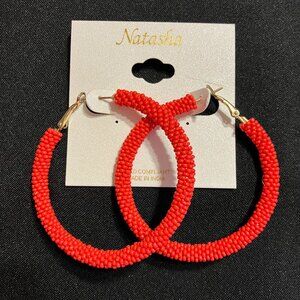 Natasha Orange Beaded Hoop Earrings